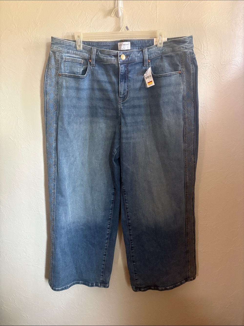 Lane Bryant Medium Blue Signature Wide Leg Jeans with Side Embellishment